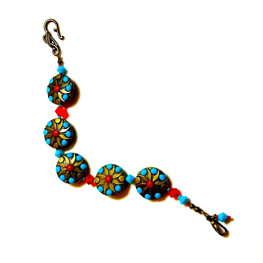 Red and Aqua Ethnic Twist Bracelet